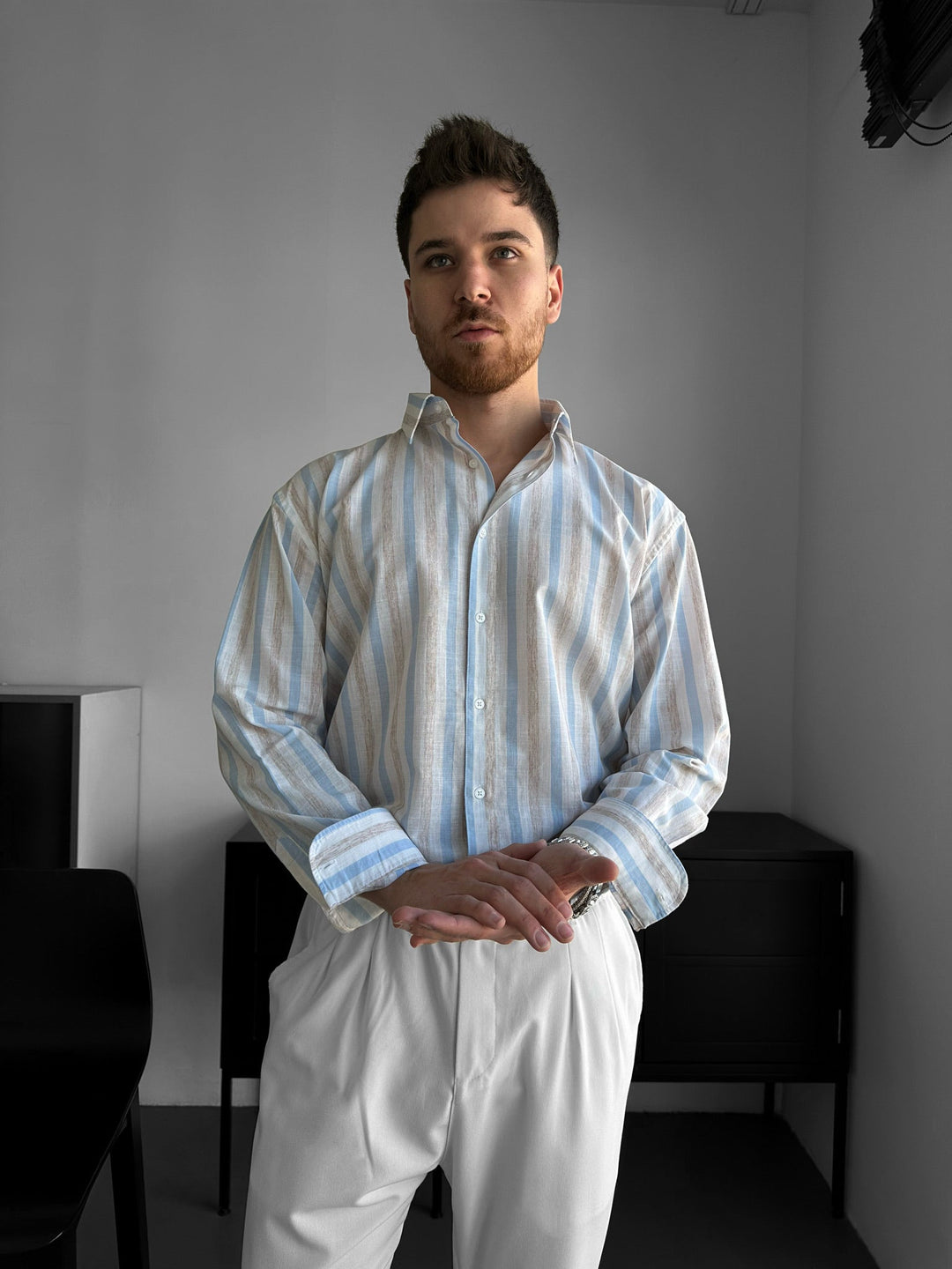 Regular Fit Randig Skjorta - Blå