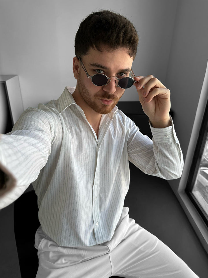 Regular Fit Randig Skjorta - Grön