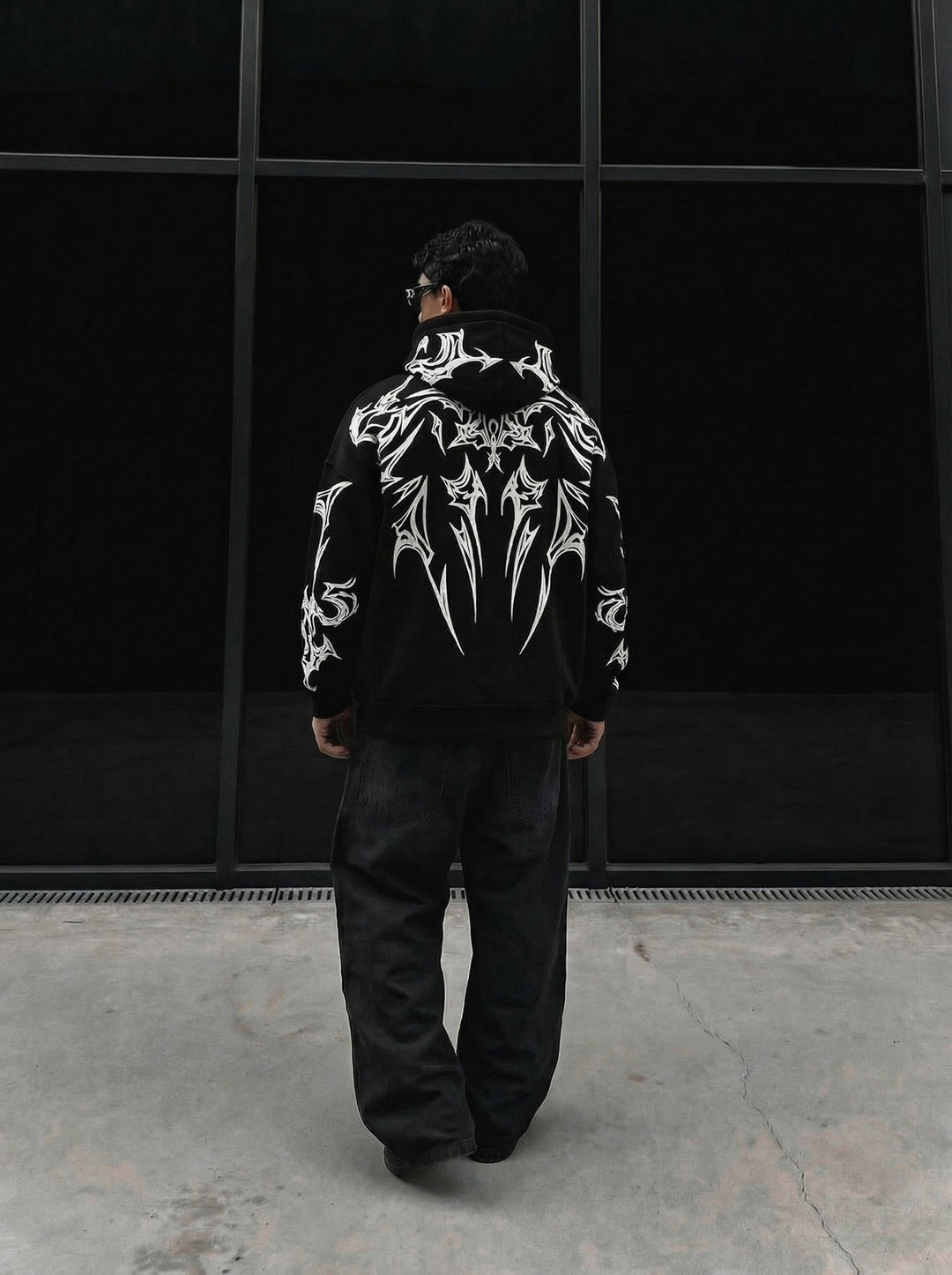 Oversize Mafia Tribal Hoodie - Svart