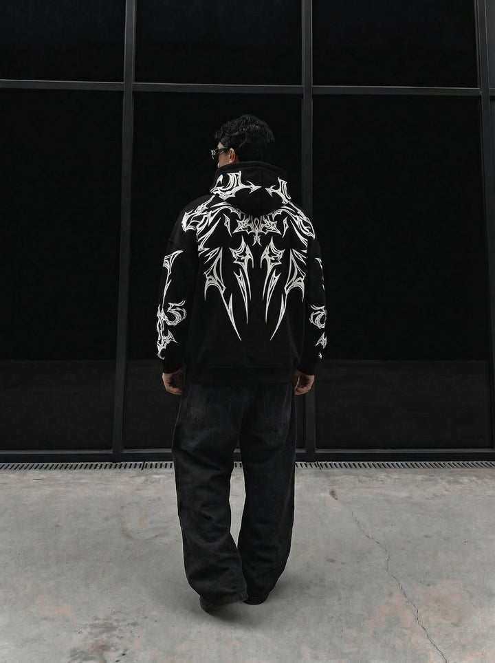 Oversize Mafia Tribal Hoodie - Svart