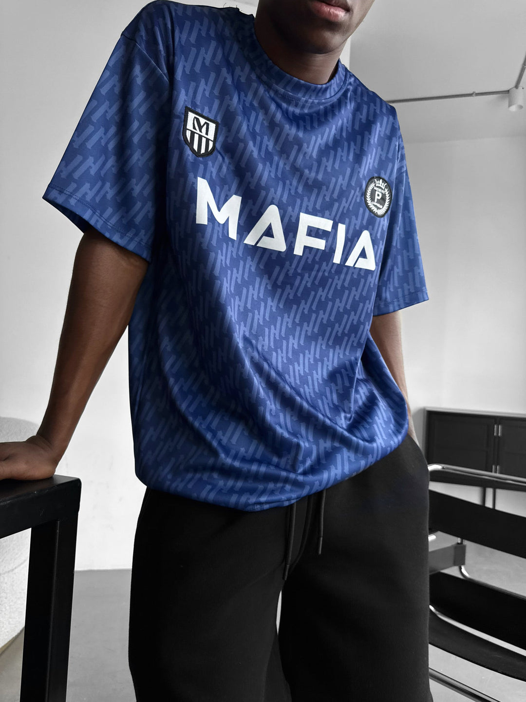 Oversize Mafia Trikot T-Shirt - Blå