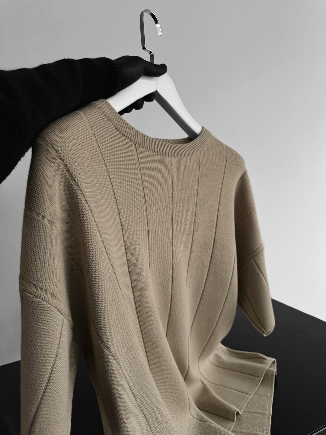 Oversize Line Knit T-Shirt - Stone