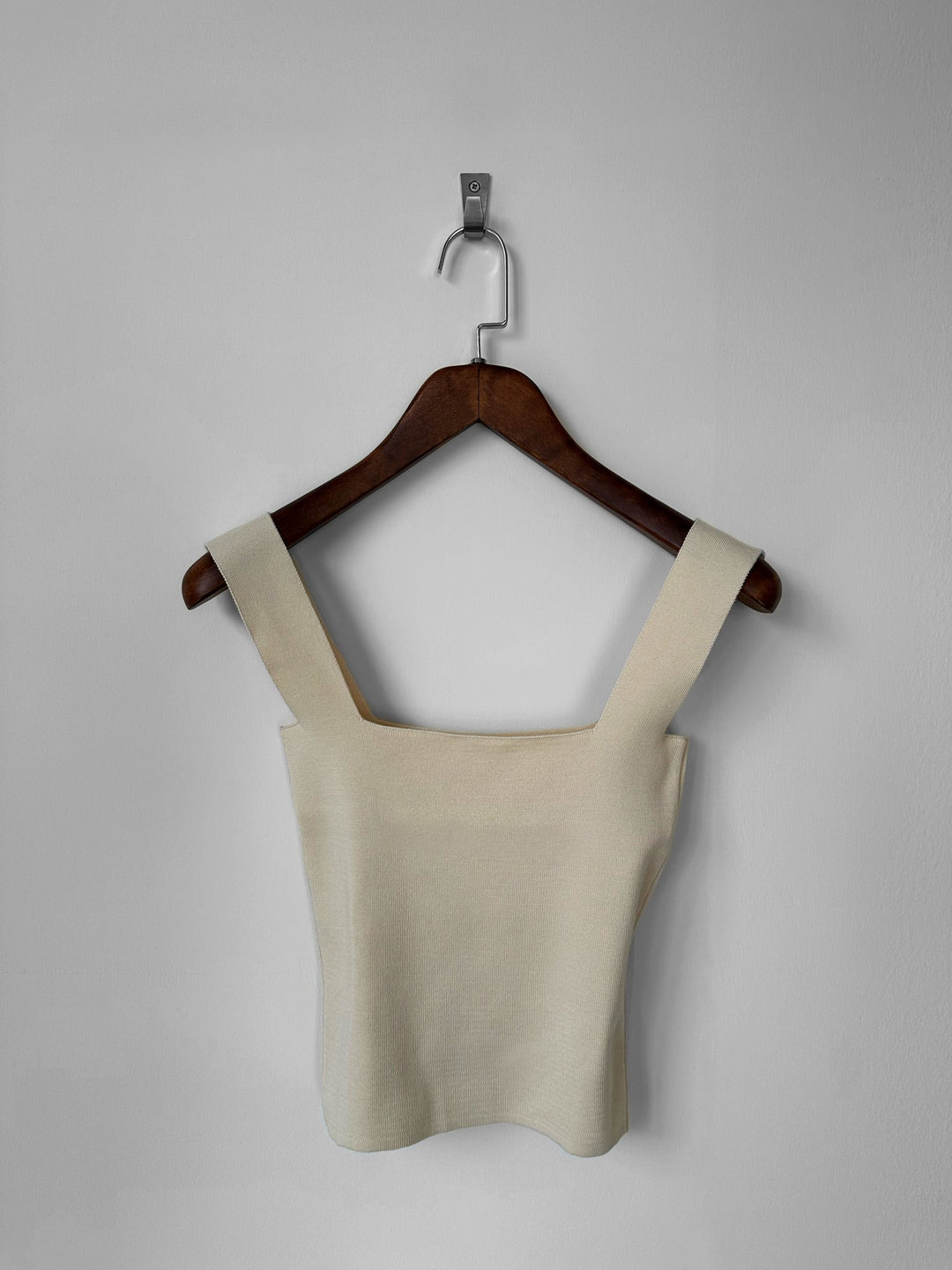 Rutig Hals Stickad Topp - Beige