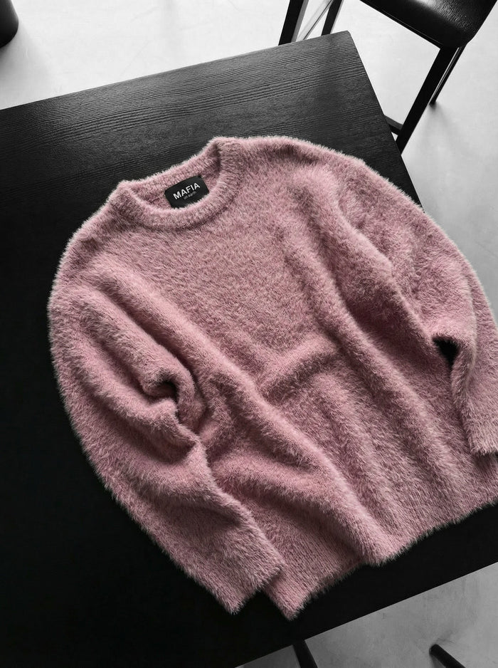 Oversized Hårig Reptröja - Lila Viskning