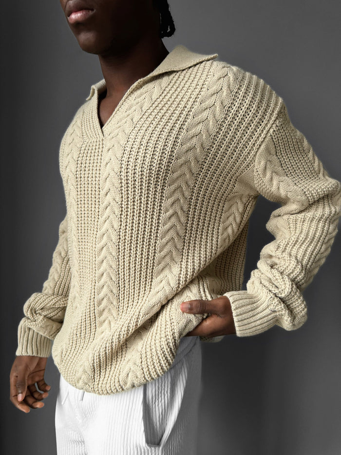 Oversize Flätad Struktur Polo Tröja - Sten