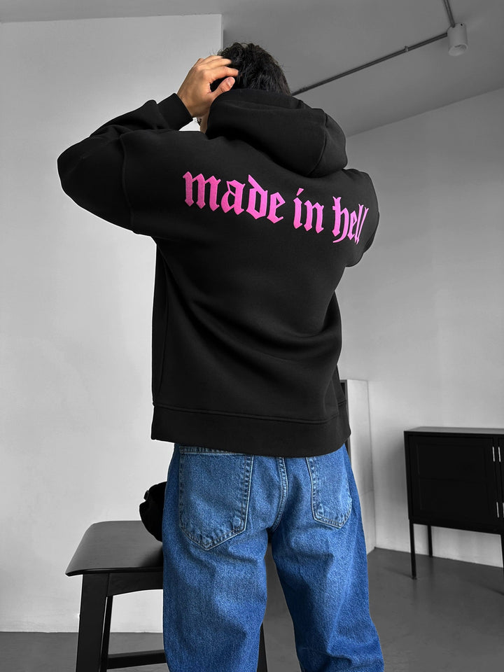 Oversize Made in Hell Hoodie - Svart och Lila