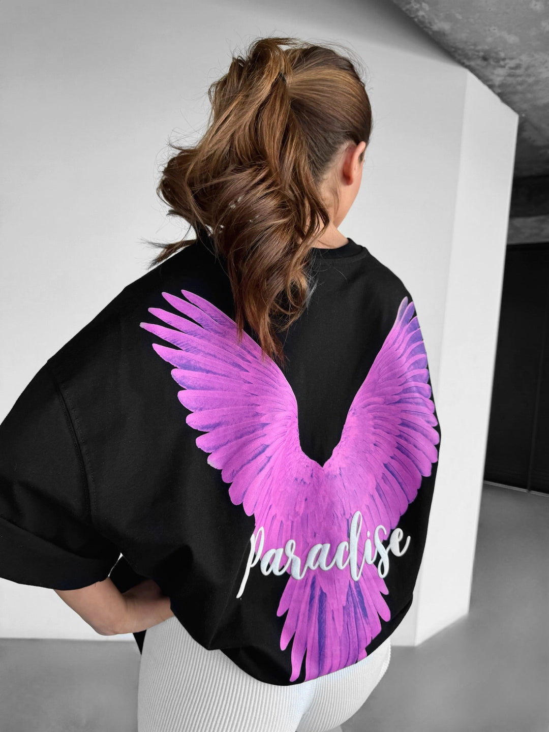 Oversize Papegoja Paradis T-shirt - Svart och Rosa