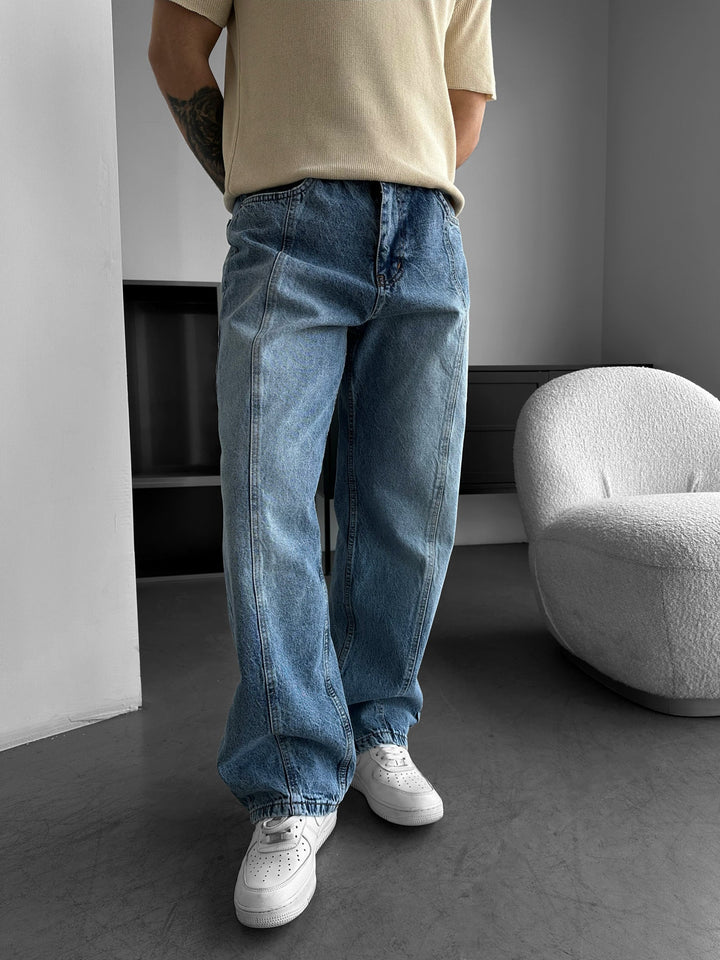 Front Line Baggy Jeans - Tvättad Blå