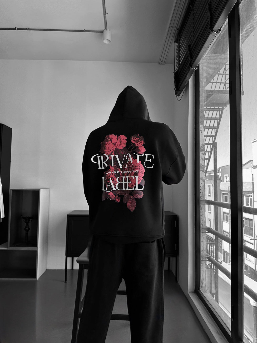 Överdimensionerad Privat Etikett Hoodie - Svart