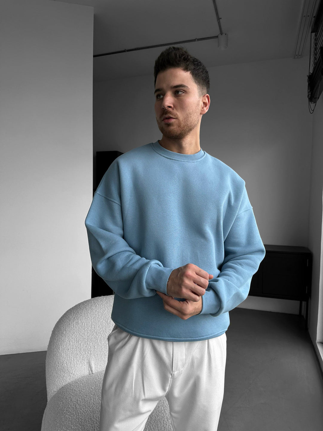 Oversize Basic Tröja - Blekt Denim