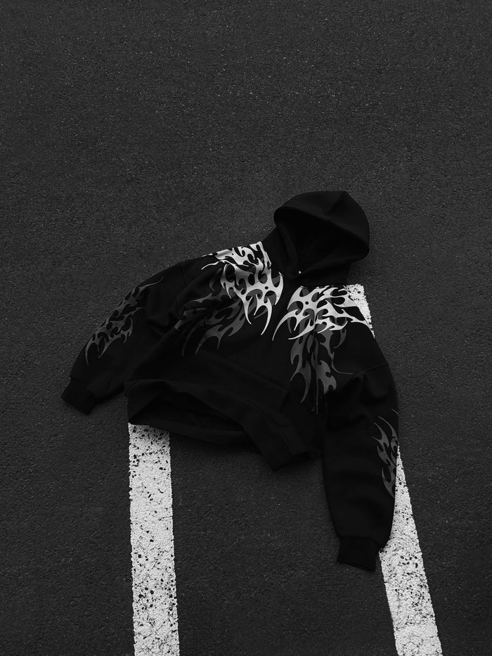 Överdimensionerad Tribal Hoodie - Svart