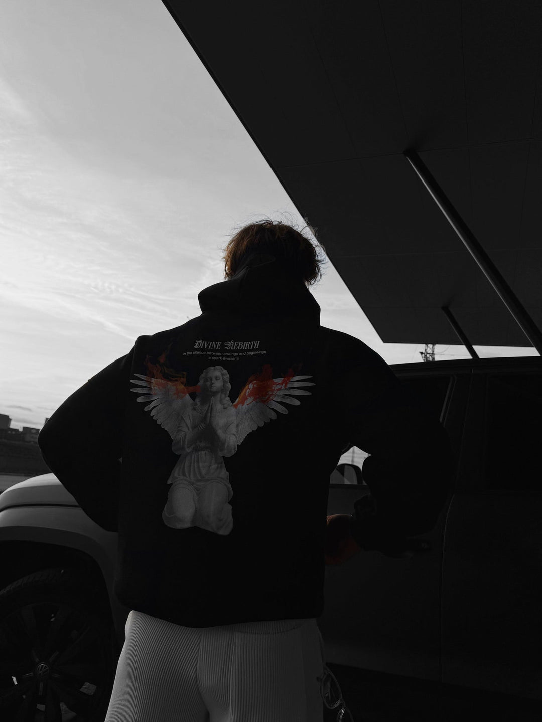 Oversize Gudomlig Återfödelse Hoodie - Svart