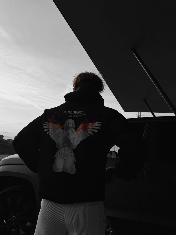 Oversize Gudomlig Återfödelse Hoodie - Svart