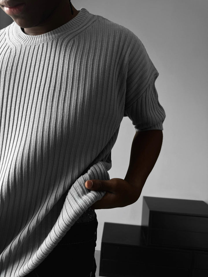 Lös Passform Ribbad T-shirt - Grå