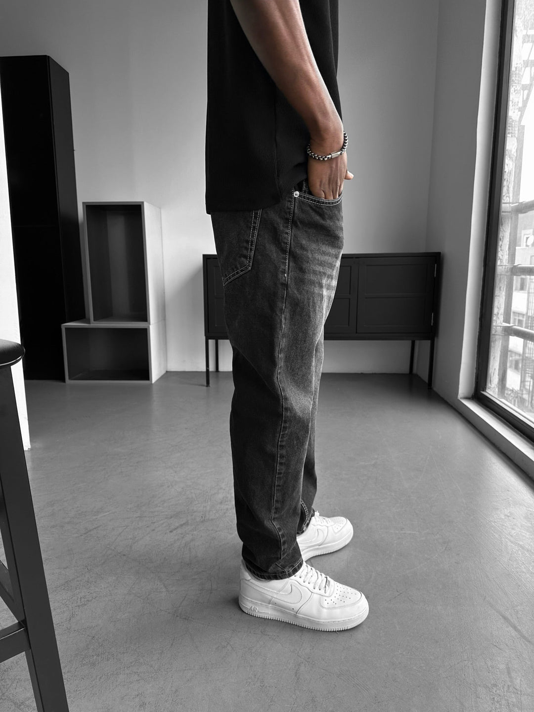 Boyfriend Fit Jeans - Svart