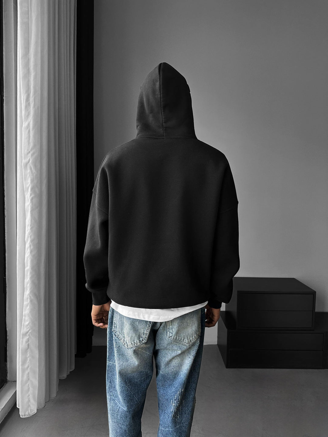 Oversize Detaljerad Hoodie - Svart