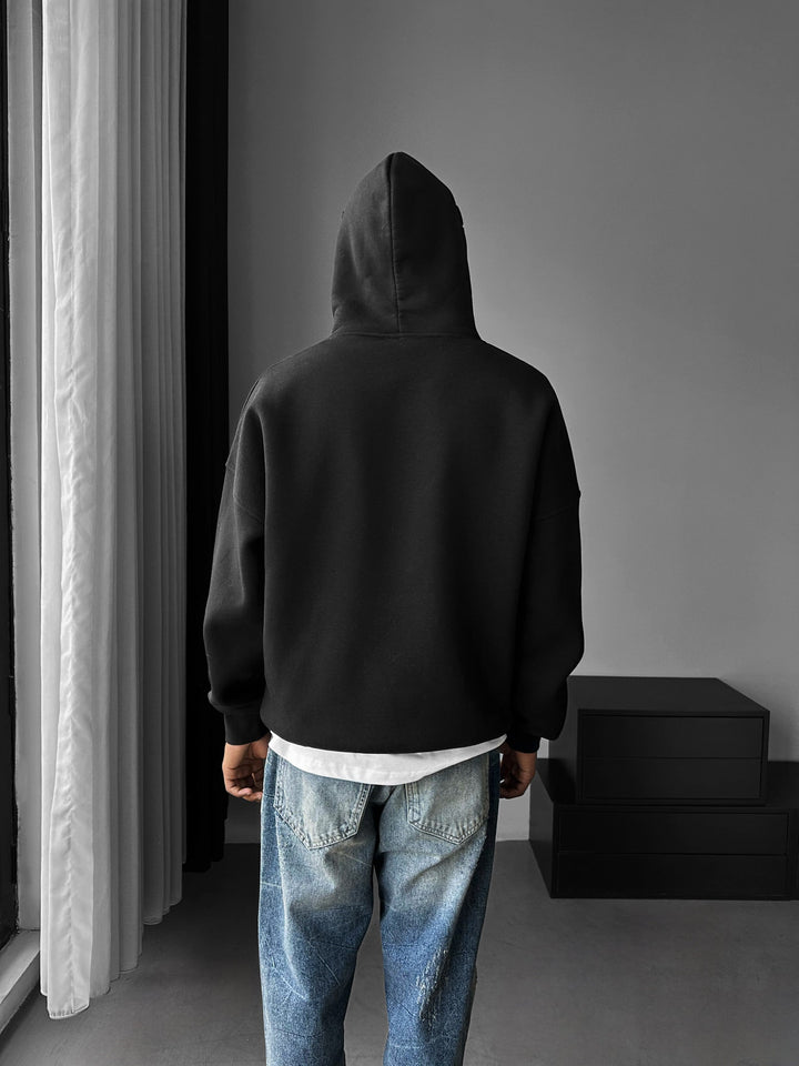 Oversize Detaljerad Hoodie - Svart