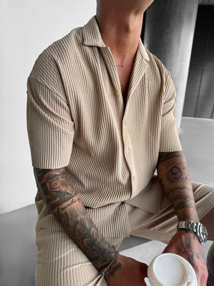 Översize Ribbad Skjorta - Beige