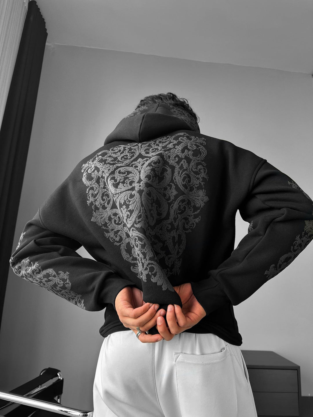 Oversize Matmönster Hoodie - Svart och Antracit