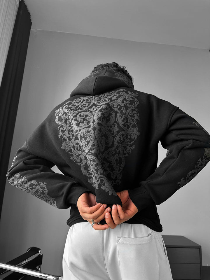 Oversize Matmönster Hoodie - Svart och Antracit