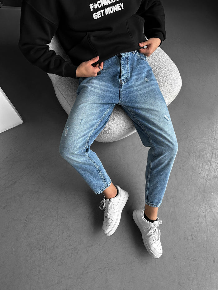 Kille Tvättade Trasiga Jeans - Ljusblå