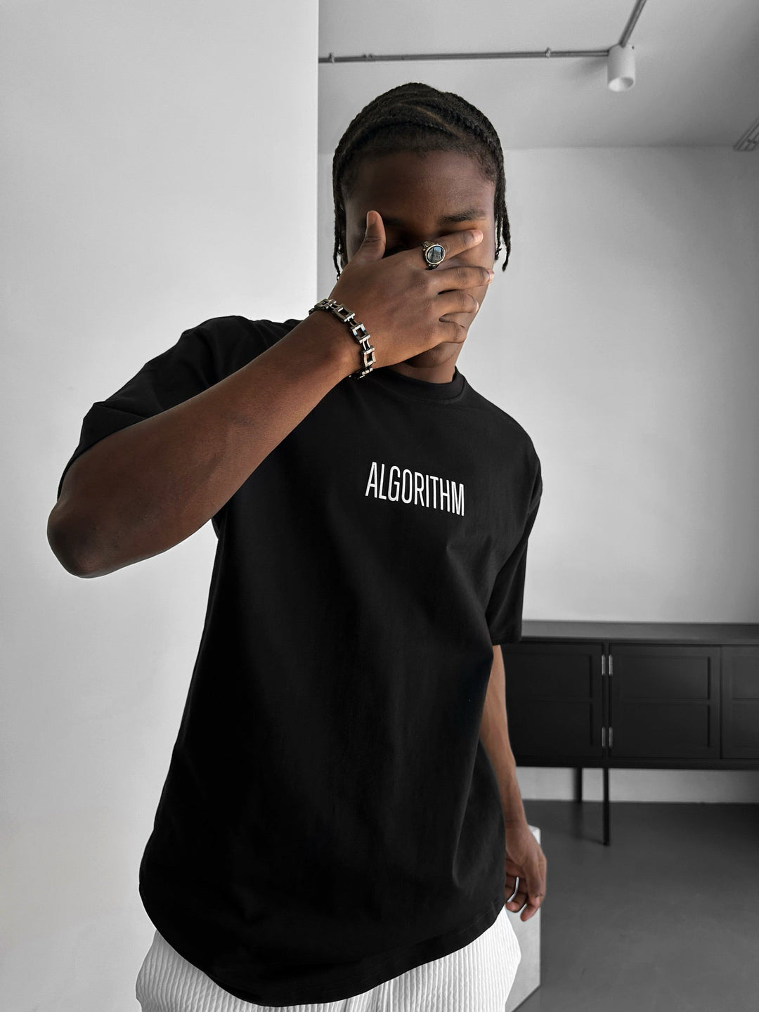 Oversize "Algorithm" T-shirt - Svart och Vit