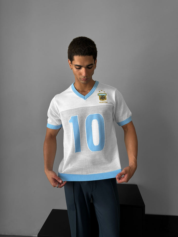 Oversize Argentina Stickad T-shirt - Vit