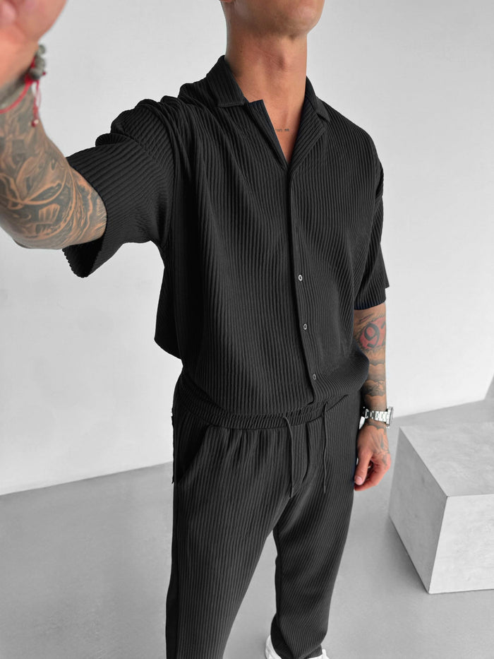 Oversize Ribbad Skjorta - Svart