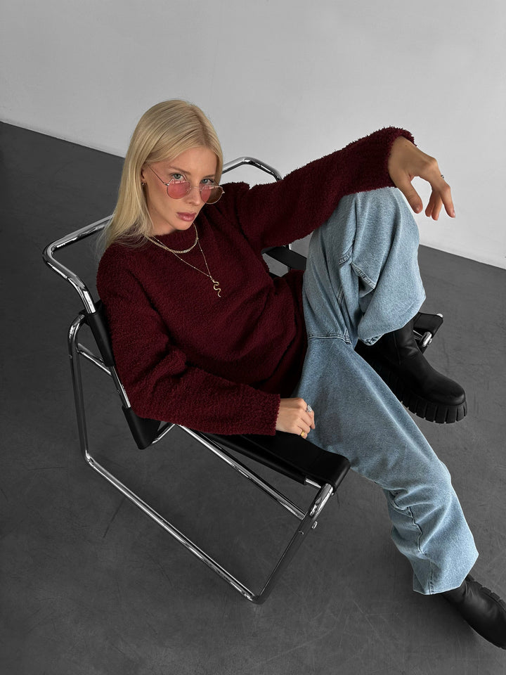 Oversize Plush Pullover - Bordeaux