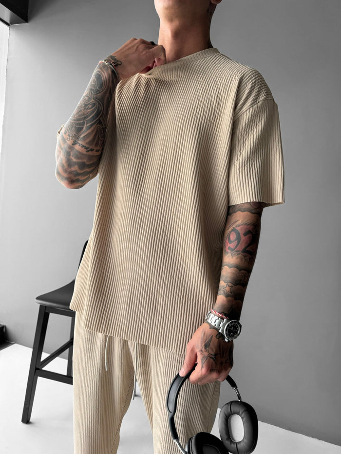 Oversize Ribbad T-Shirt - Beige