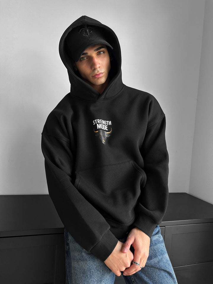 Oversize Styrka Mode Hoodie - Svart
