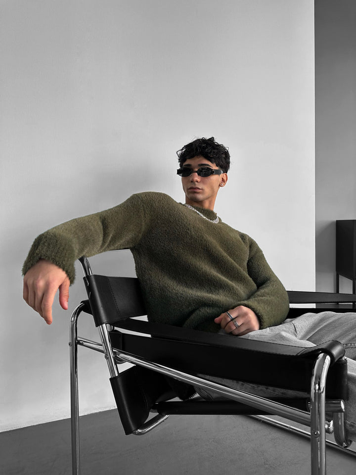 Oversize Hårig Reptröja - Khaki