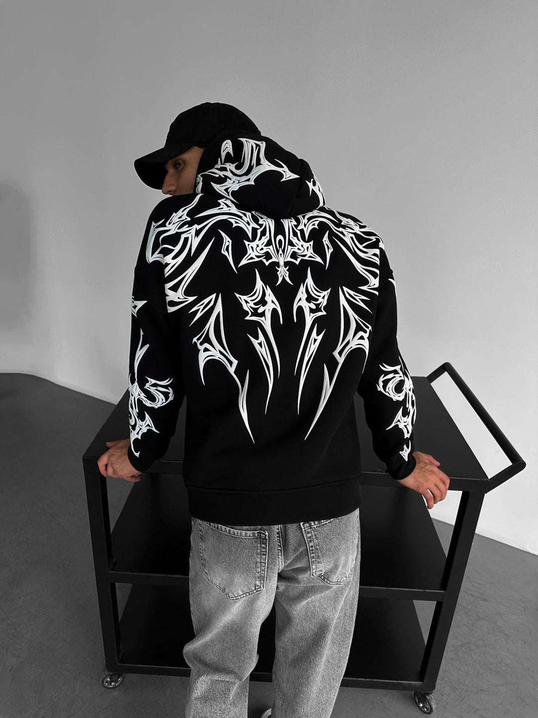 Oversize Mafia Tribal Hoodie - Svart