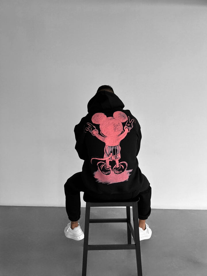 Oversize Musse Hoodie - Svart och Rosa