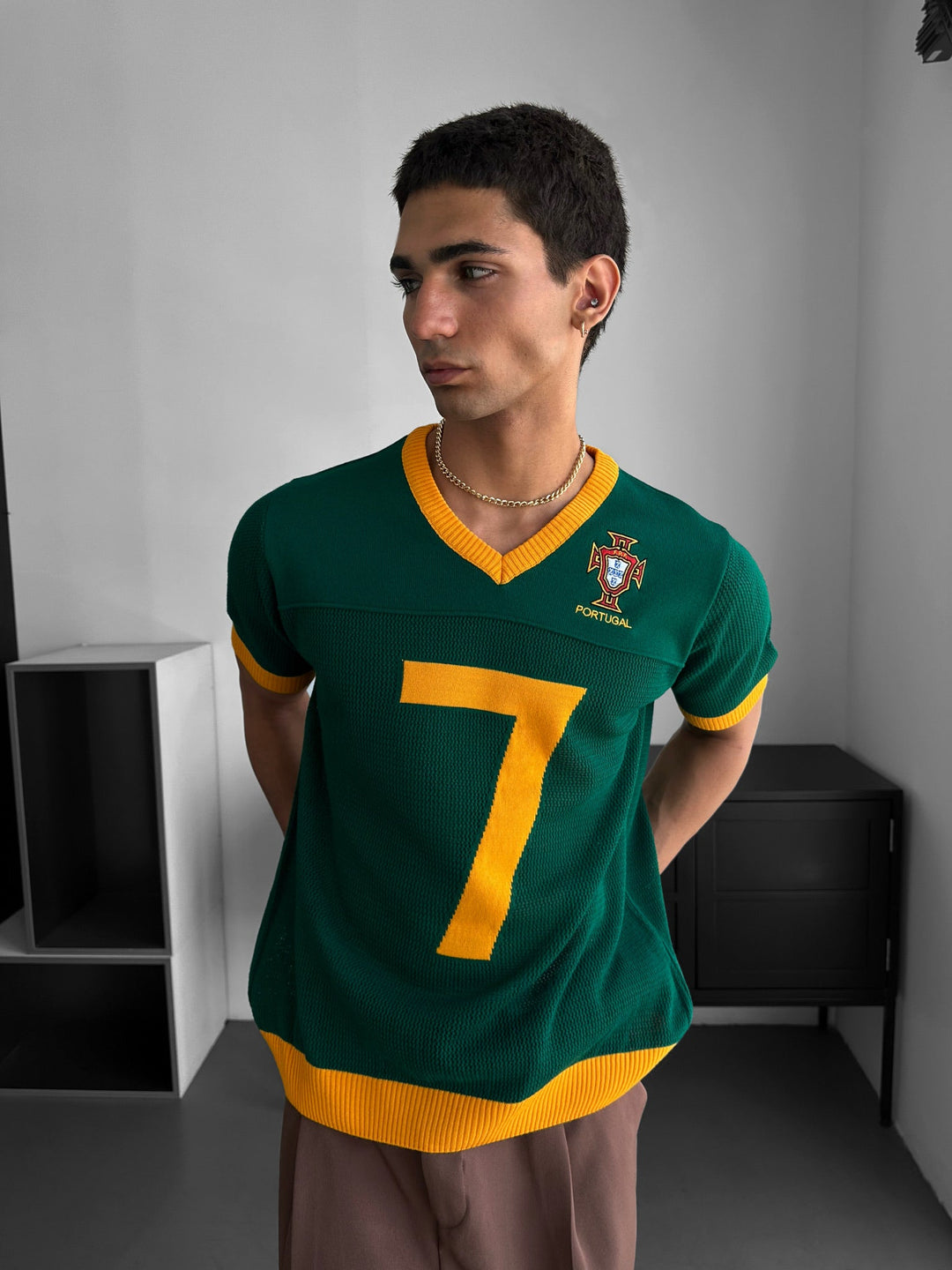 Oversize Portugal Stickad T-shirt - Grön
