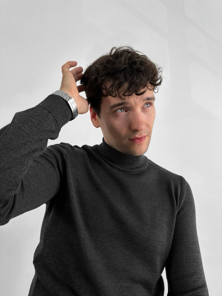 Lös Passform Halv Hals Pullover - Antracit