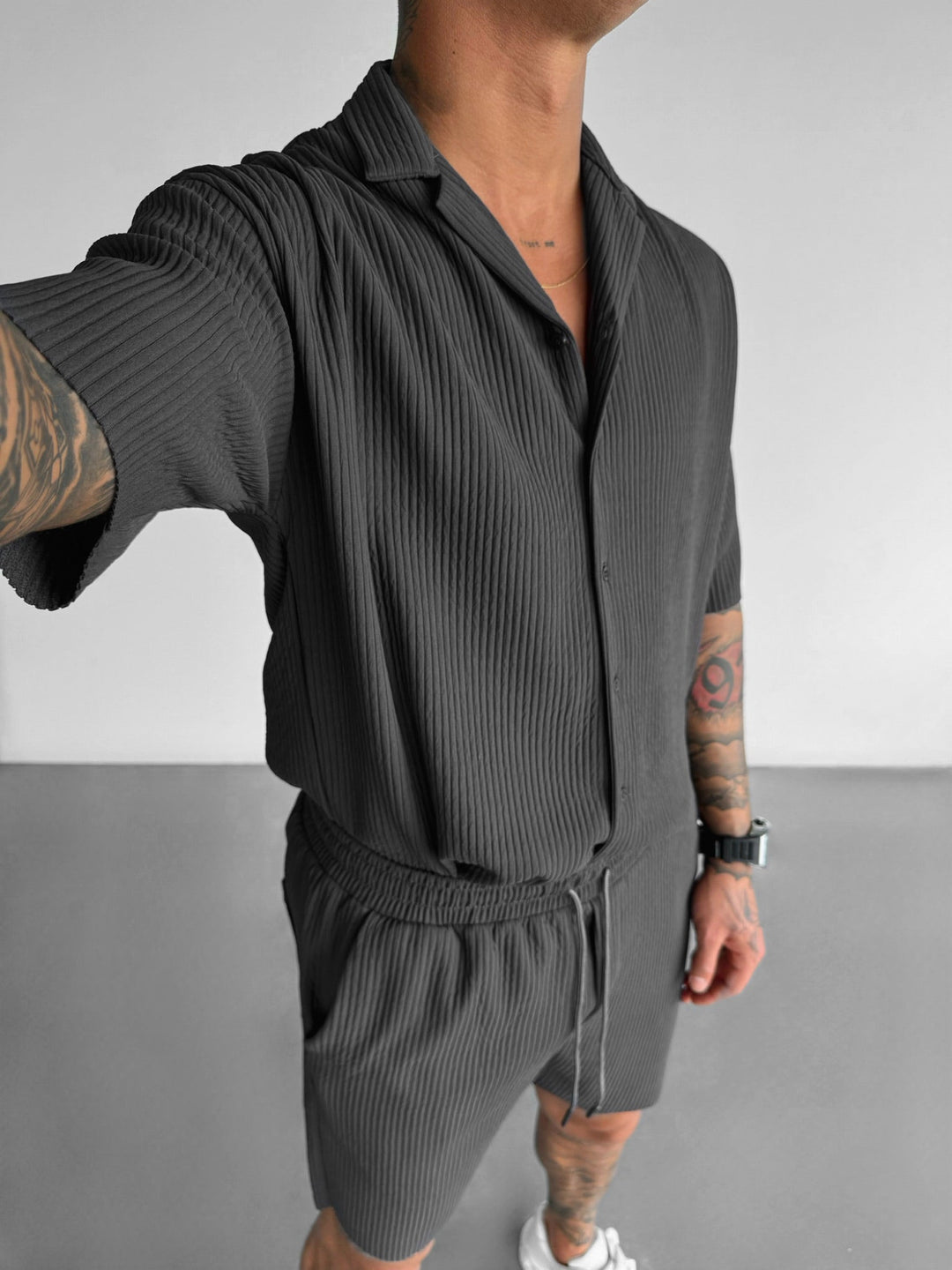 Oversize Ribbad Skjorta - Antracit
