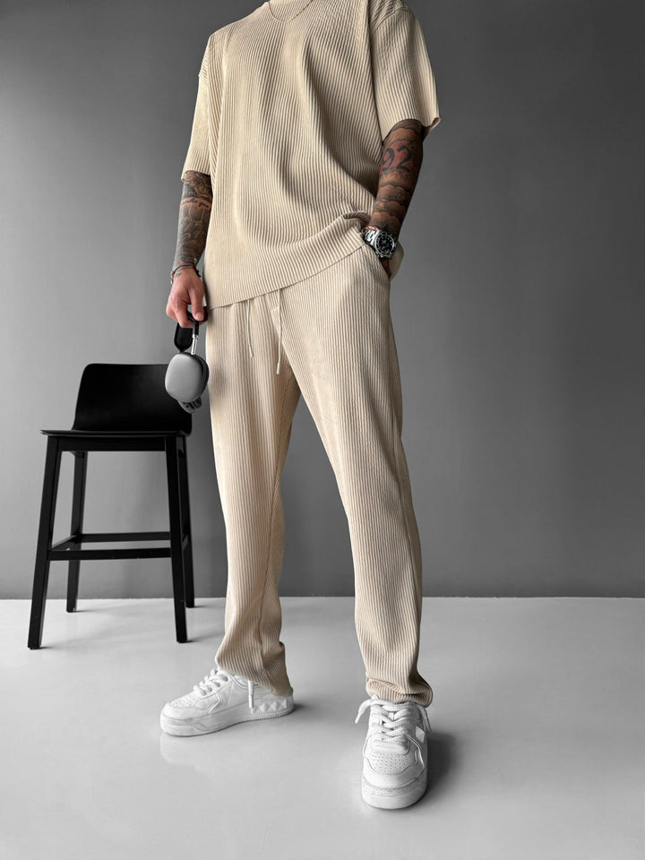 Lösa Ribbstickade Byxor - Beige