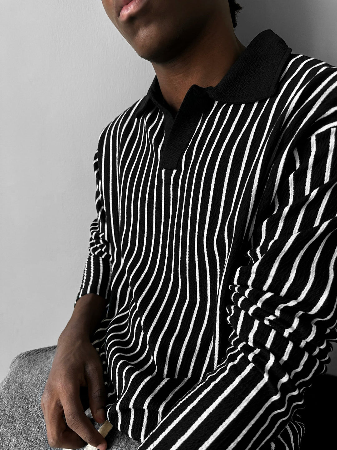 Randig Polo Sweatshirt - Svart