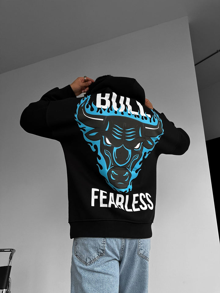 Oversize Bull Fearless Hoodie - Svart och Blå