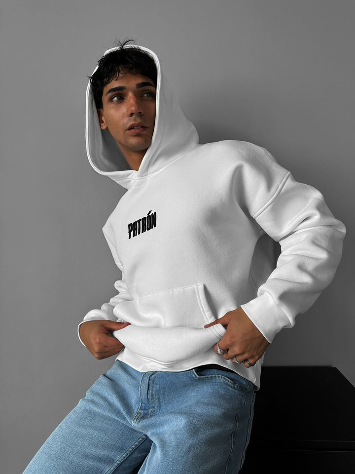 Oversize Detaljerad Patron Hoodie - Ecru