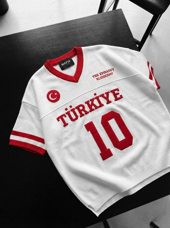 Oversize Türkiye Stickad T-shirt - Vit