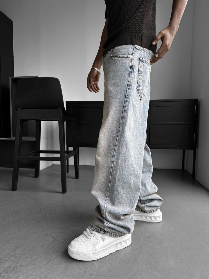 Relax Baggy Tvättade Jeans - Mörkblå