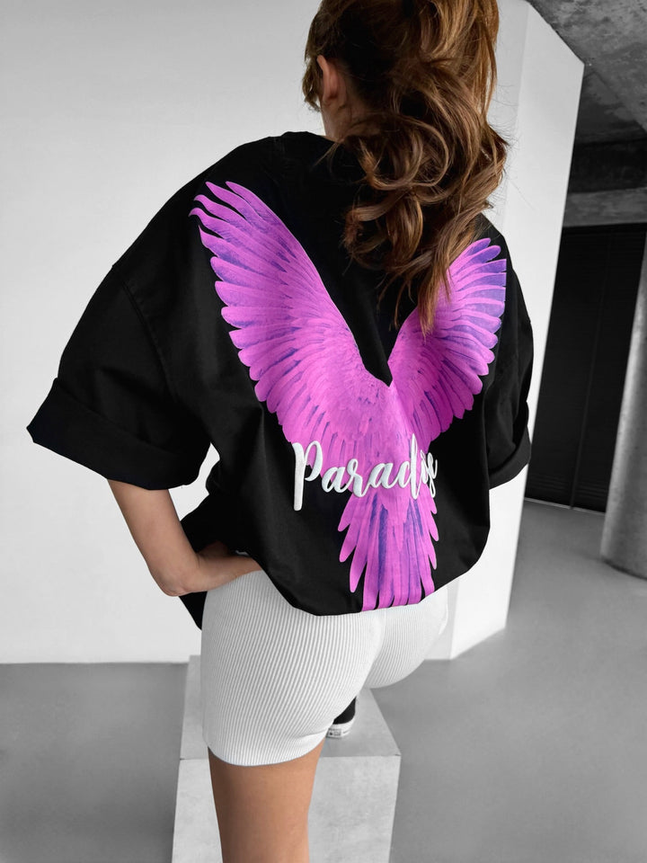 Oversize Papegoja Paradis T-shirt - Svart och Rosa