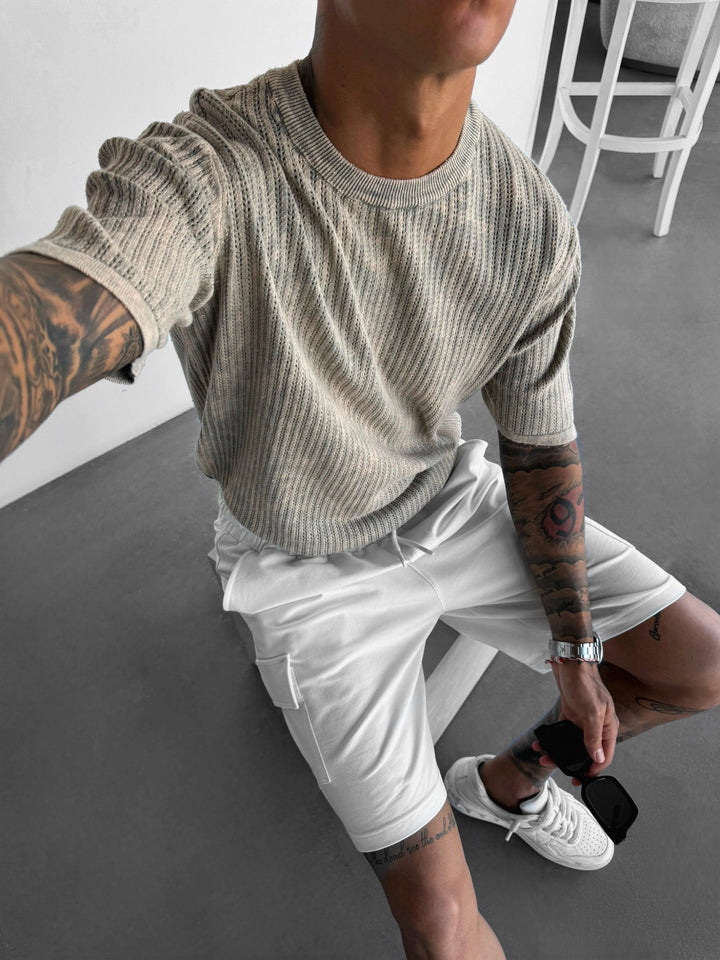 Oversize Stickad Tvättad T-shirt - Sten