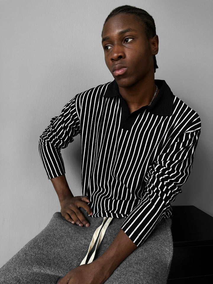 Randig Polo Sweatshirt - Svart