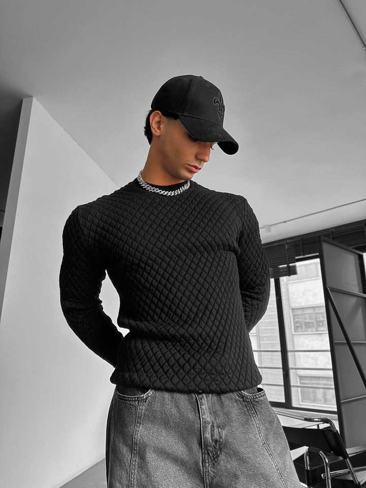 Slim Fit Textured Sweater - Svart