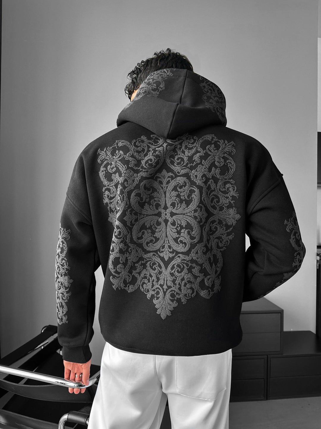 Oversize Matmönster Hoodie - Svart och Antracit