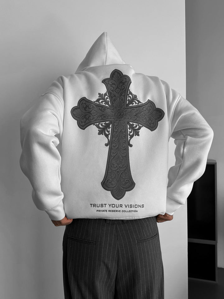 Oversize Cross Hoodie - Vit