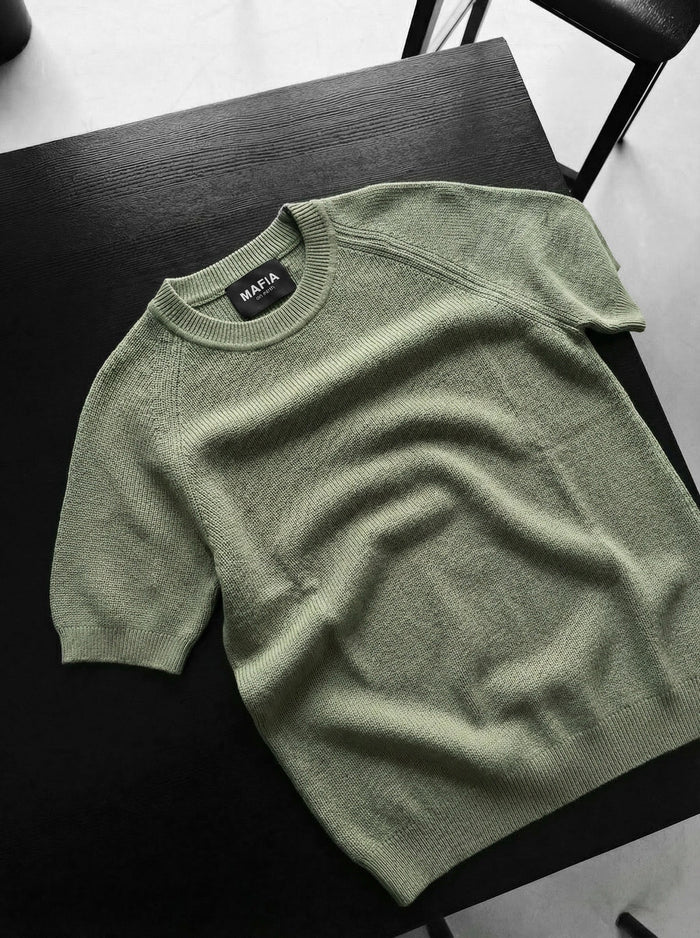 Slim Fit Stickad T-shirt - Mint